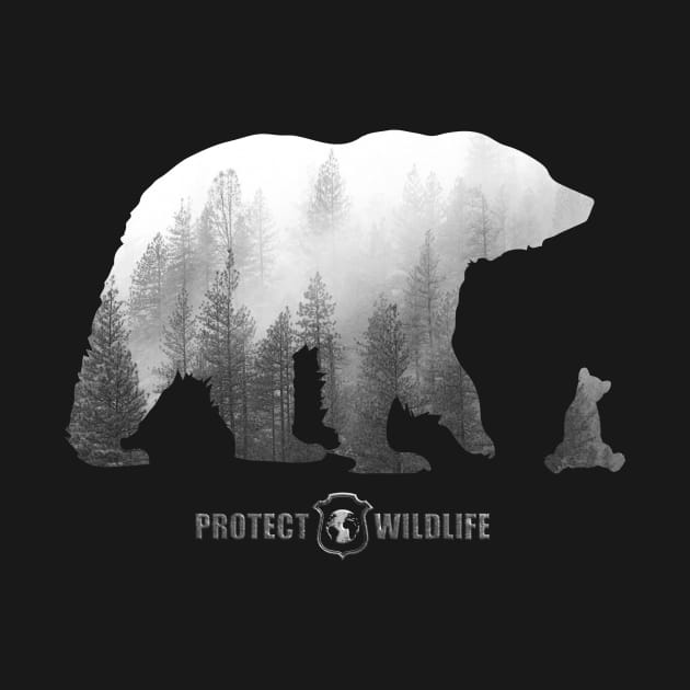 Protect Wildlife - Nature - Bear with Cub Silhouette by JTYDesigns