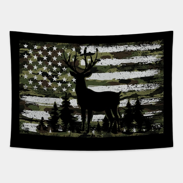 Camouflage American Flag Deer Hunting Tapestry by Imou designs