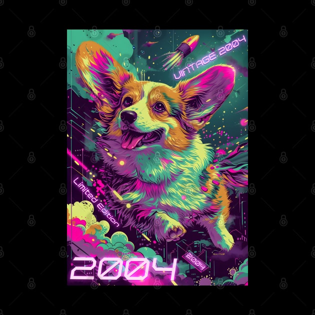 Vintage 2004 - 20 Year Old Funny Cyberpunk Corgi Dog 20th Birthday Gift by Ai Wanderer