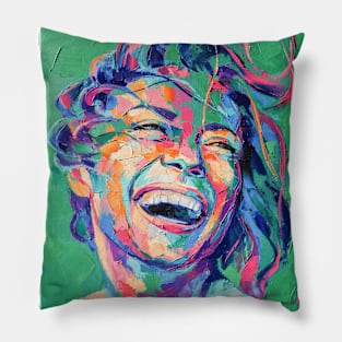 Abstract picture of a beautiful girl on a green background. Pillow