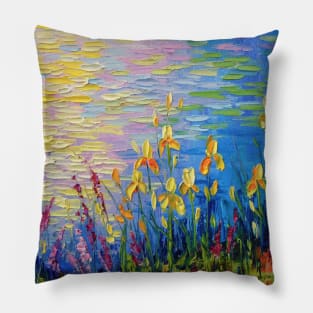 Irises by the pond Pillow