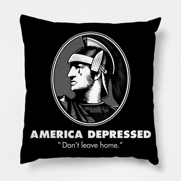 America Depressed Pillow by FAKE NEWZ DESIGNS