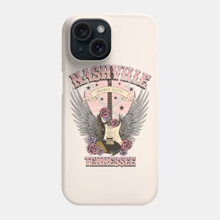 Vintage Nashville Tennessee Guitar and Roses Country Music City Beige Phone Case