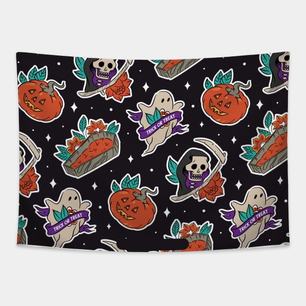 Halloween Sticker Elements Pattern Tapestry by Safdesignx