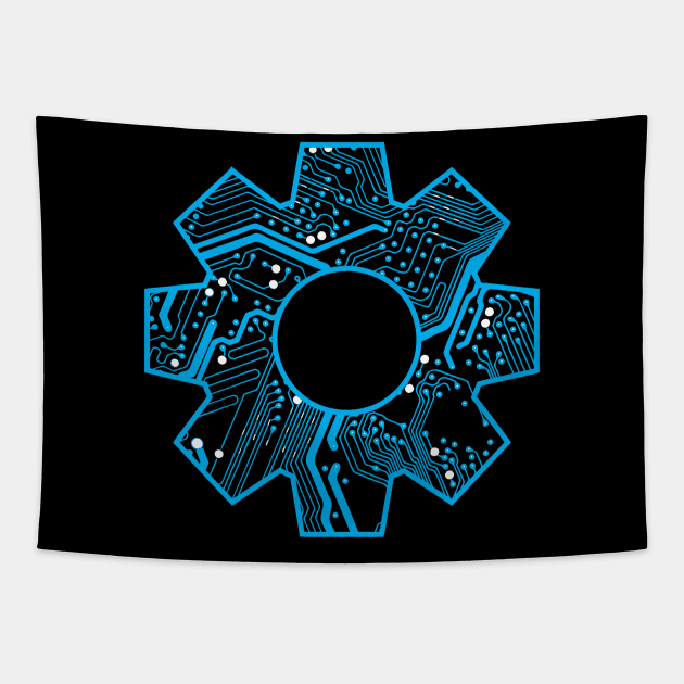 Blue Techie Circuit Board Gear Tapestry by Muzehack