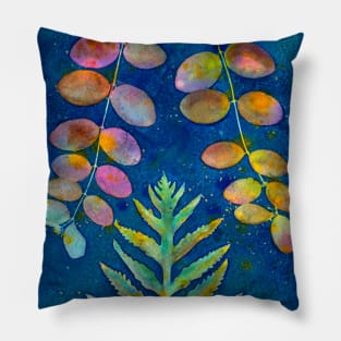 Botanical cyanotype and watercolor Pillow