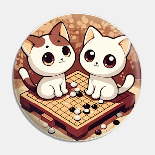 Kawaii white cats go board game baduk Pin