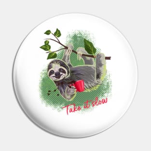 Take it slow sloth and coffee mug print Pin