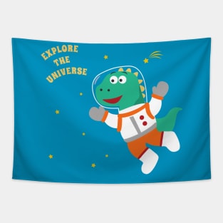 Funny dinosaur in space. Dinosaur in outer space Tapestry