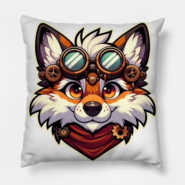 Steampunk Anthro Furry Fox Art Pillow by Blue Bull Bazaar