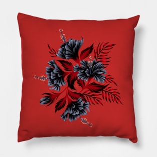 Hibiscus Floral - Bright Red / Black Pillow