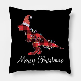 Santa T Rex Plaid Red Buffalo Dinosaur Christmas Pajamas Family Pillow