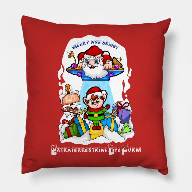 CHRISTMAS ELF: ELF Extraterrestrial Life Form with Santa Claus Pillow by Jake, Chloe & Nate Co.