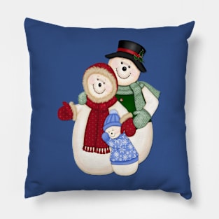 Snow Family Glitter and Snowflakes Pillow