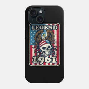 1961 Birthday Legend Bald Eagle Skull USA Flag Phone Case
