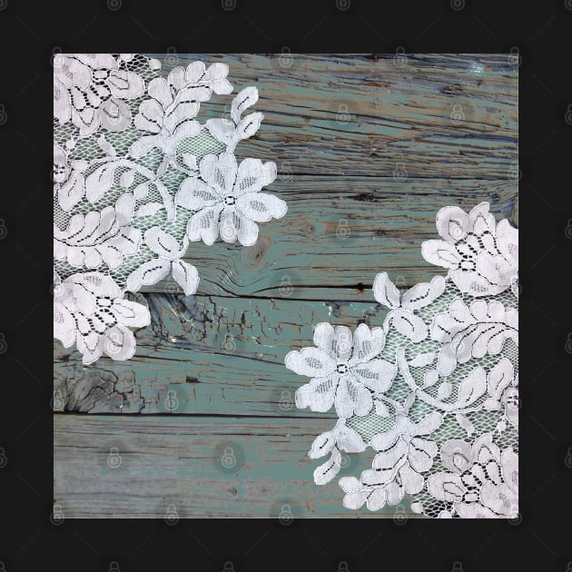 rustic grey blue farmhouse country floral lace wood by Tina