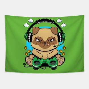 pug doggy gamer, game addicts Tapestry