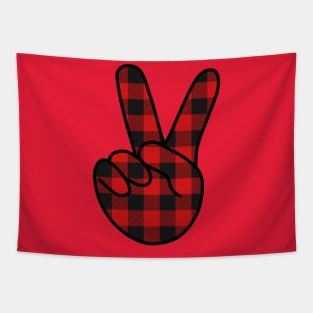 V Sign Plaid Tapestry