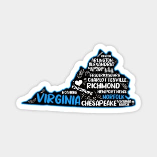 Norfolk Virginia cute map, Richmond, Arlington, Newport News, Alexandria, Hampton, Roanoke, Suffolk, Reston Magnet