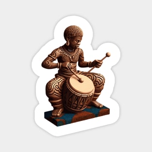 Afrocentric Man Wooden Carving Drums Magnet