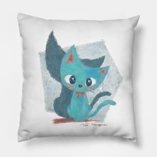 Blue green kitten Pillow