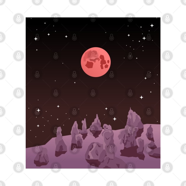 Space view of the red moon by BumbleBambooPrints