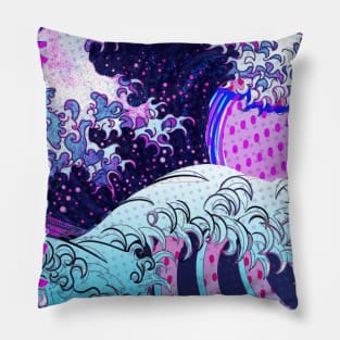 Japan Great Wave off Kanagawa | Glitch Aesthetic | Kanji Design Pillow