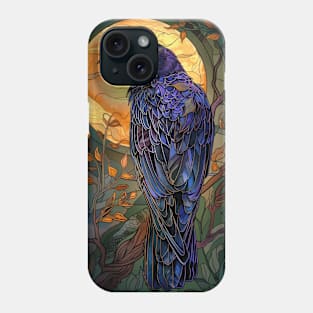 Beautiful Raven in a Forest with Full Moon - stained glass effect Phone Case