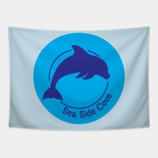Sea Side Cove Dolphin Logo Light Blue Tapestry
