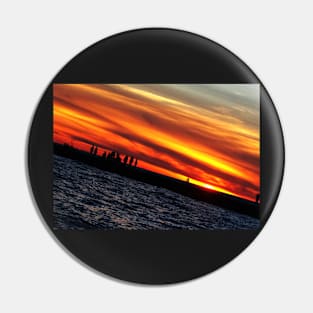 Abstract Slanted Sunset Pier Silhouette Pin