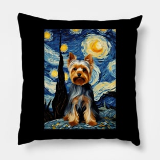 Dog Breed in a Van Gogh Starry Night Art Style Yorkshire Terrier Yorkie Pillow