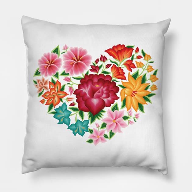 Mexican Embroidery Style Heart Design from Oaxaca, México Pillow by Akbaly