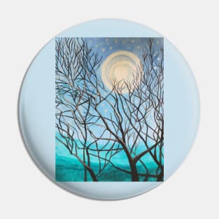 Winter moon landscape painting with trees Pin