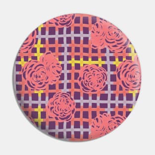 Roses on Plaid Pattern - Purple Pin