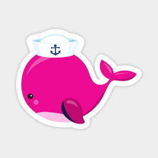 Sailor Whale, Little Whale, Cute Whale, Pink Whale Magnet