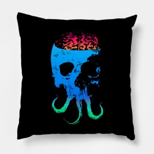 Scary Skull with Brain - Color Version 4 Pillow