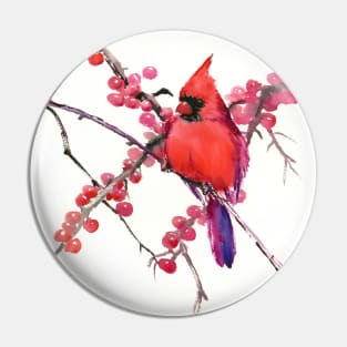 Cardinal Bird and Berries Pin