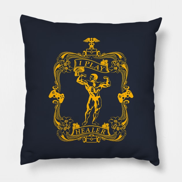 I Play Healer Video Game Gamer Support Hero Cool Gold Pillow by Smagnaferous