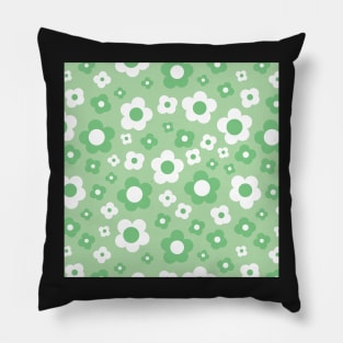 retro florals pattern, 70s groovy green flowers Pillow