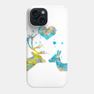 Love Deer Couple With Heart Watercolor Painting Phone Case