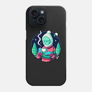 Christmas Funny Alien Drinking Coffee Wearing Sweater Phone Case