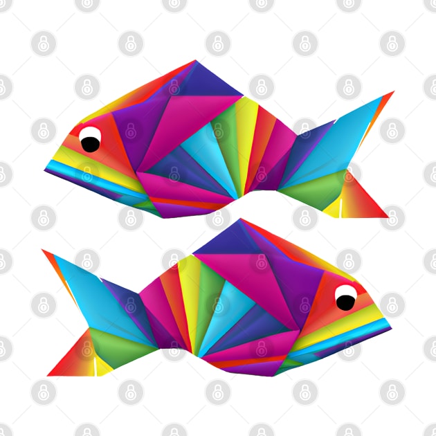 Geometric Fish abstract colorful rainbow color scheme origami style by GraphGeek