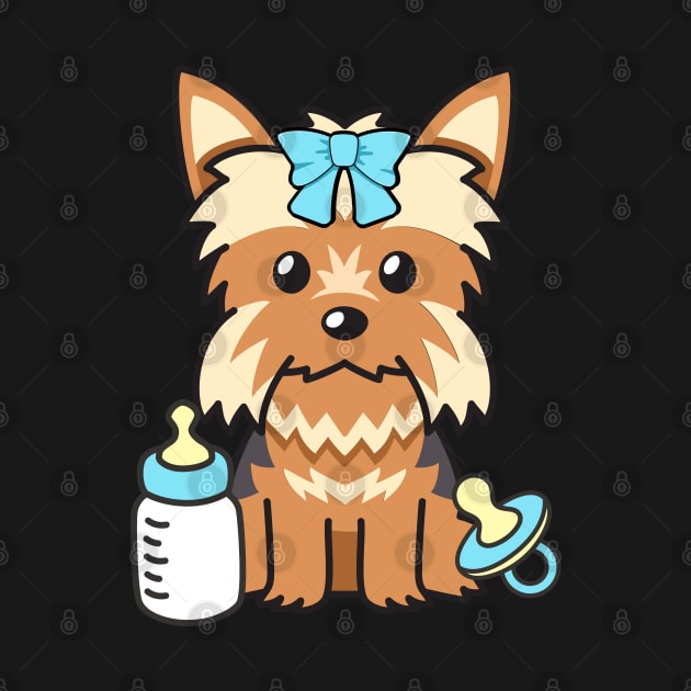 Cute baby yorkshire terrier getting its milk and pacifier by Pet Station