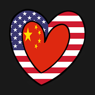 China American Heart Valentines Day Gift Half Chinese USA Flag T-Shirt