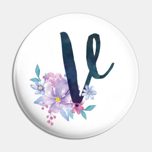 Floral Monogram V Pretty Lilac Bouquet Pin