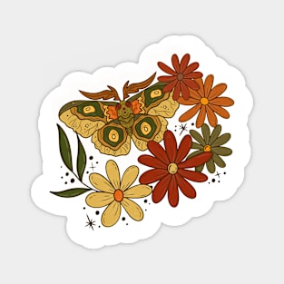 Green Boho Moth and Flowers Magnet