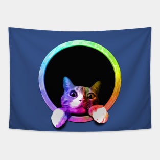 Peeking Circle Cat Tapestry