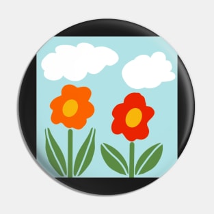 Bold and vibrant minimalist floral and fluffy white clouds Pin