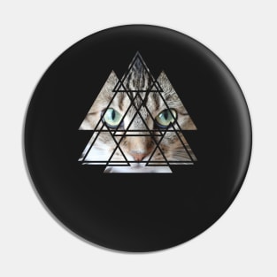 Cat Lover Cute Cat Face Geometric Triangles Sacred Geometry Pin