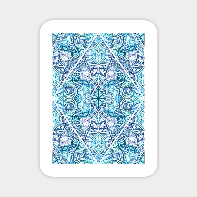 Blue and Teal Diamond Doodle Pattern Magnet by micklyn